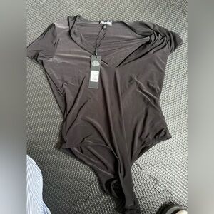 Fashion Nova Charcoal V-Neck Bodysuit